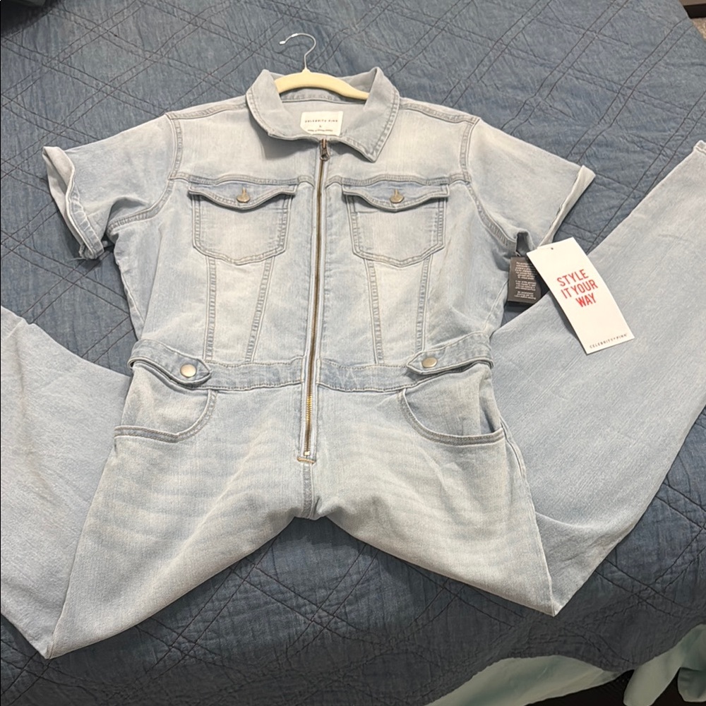 Celebrity Pink Light Blue Denim Jumpsuit